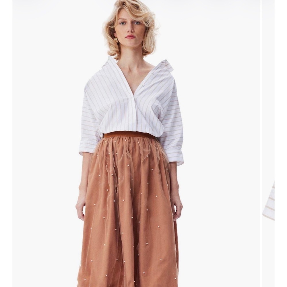 THEO The Label Echo Back Button Dolman Shirt White Sand XS 100% Cotton